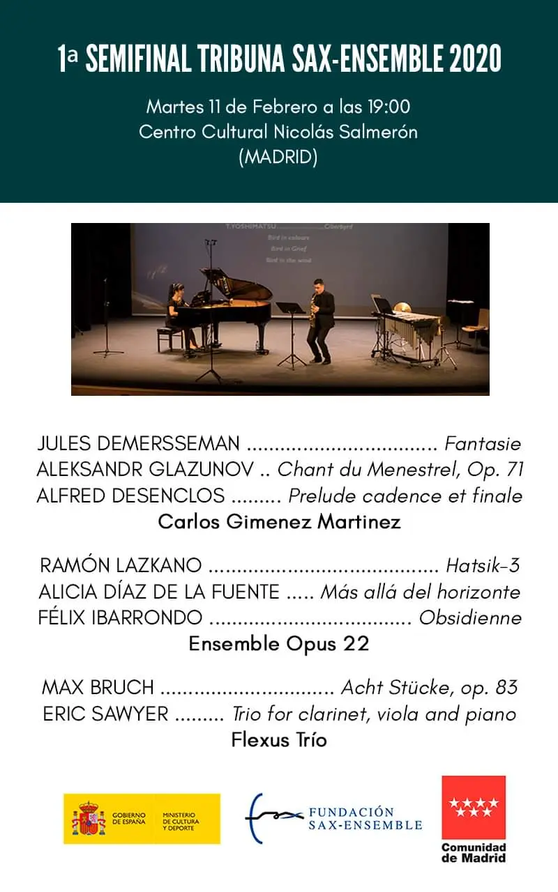 Poster for Tribuna Sax-Ensemble 2020, Centro Cultural Nicolás Salmerón, Madrid, 11 February 2020