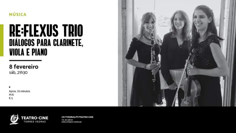 Poster for “Dialogues for clarinet, viola and piano”, Teatro-Cine de Torres Vedras, 8 February 2020