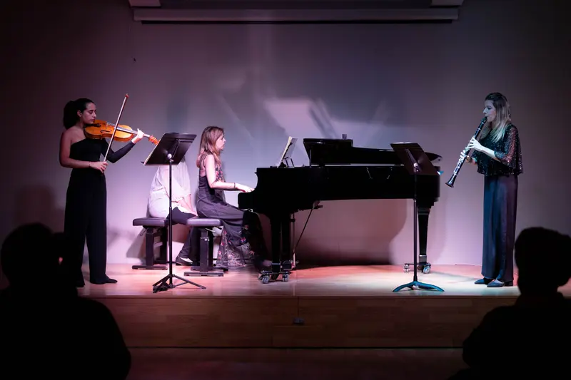 Re:Flexus Trio in concert: viola, piano and clarinet on stage